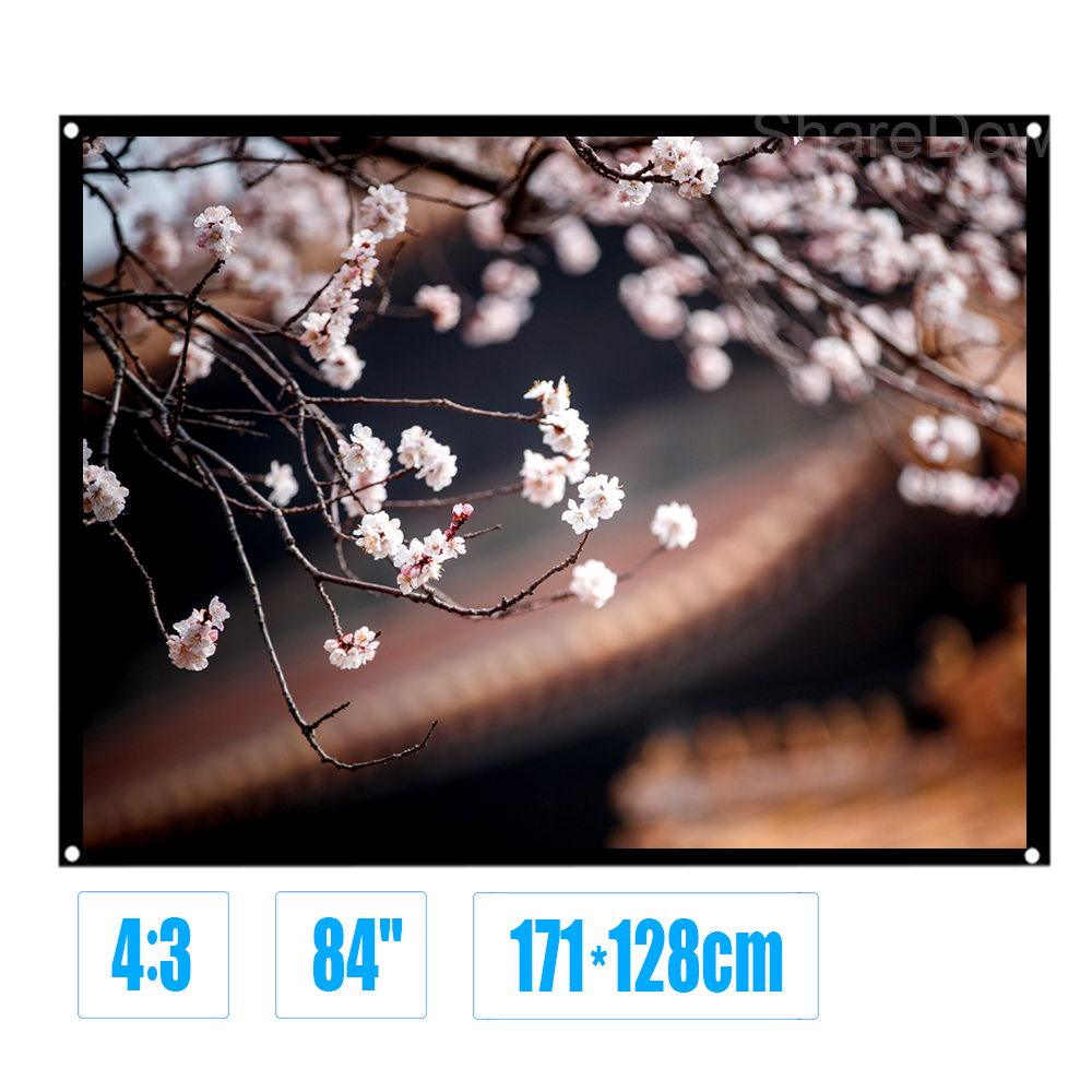 84inch 4:3 Simple Projector Screen Portable Home Cinema Movie Matte White Fabric Fiber Glass Screen