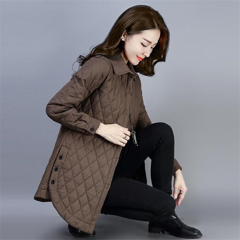 Chaqueta acolchada de algodón para mujer, chaqueta fina con cuello camisero de mediana edad, para otoño e invierno,