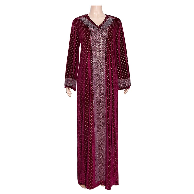 Md Bangladesh Moslim Vrouwen Abaya Jurk Luxe Kaftan Shiny Crystal Vrouwen Galabiyat Grote Size Turkse Islamitische Kleding: Rood / XL