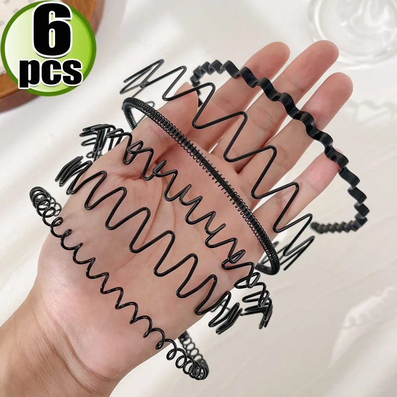 1/6pcs Metal Hair Band Men Women Unisex Black Wavy Hair Head Hoop Band Sports Headband Hairband Hair Accessories: Champagne