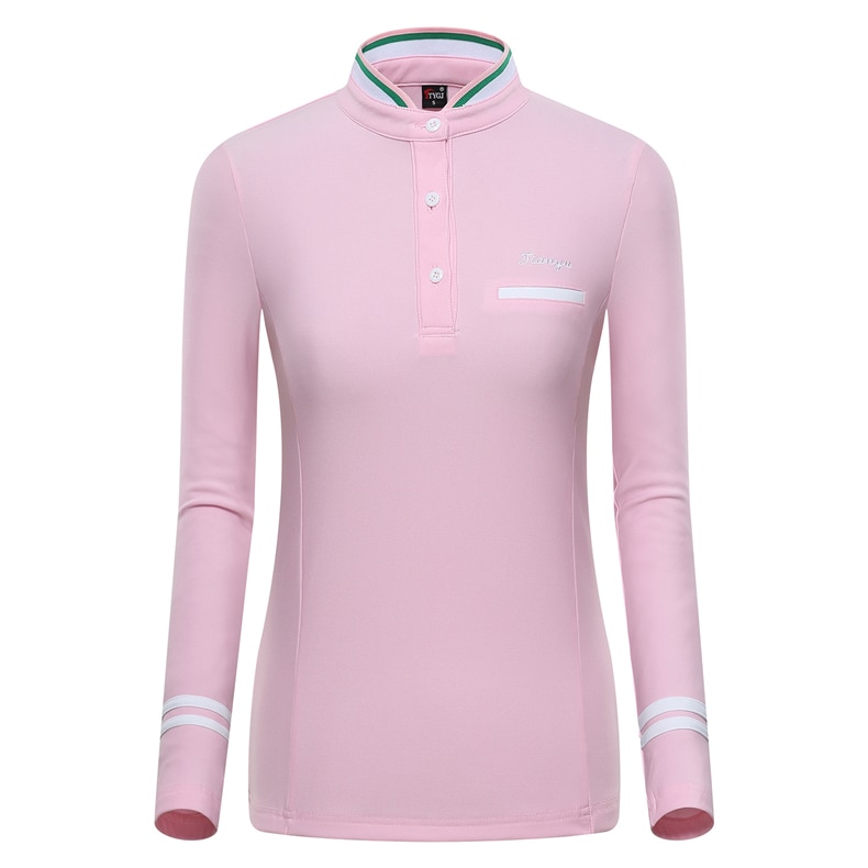 frauen Lange Hülse Golf Ausbildung T-Shirt Spitzen Frauen Schnell Trockene Kleidung Sport Golf Tennis Bekleidung Stehen Kragen Dünnes Hemd: Rosa / XL