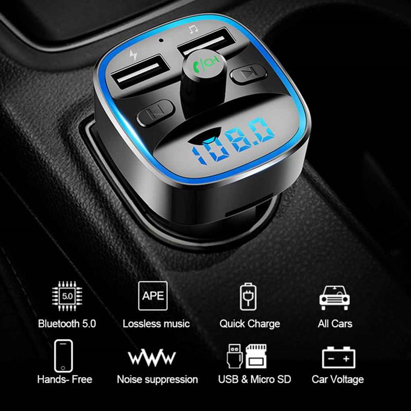 Transmetteur FM de voiture T25, chargeur de voiture, Bluetooth, lecteur MP3, Navigation vocale intelligente, 12-24 V