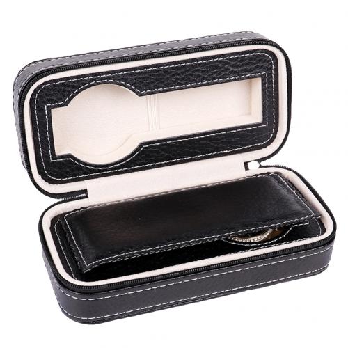 Zippered Leather Watch Display Case 2/4/8 Grids Watch Storage Bag Case Holder Watches Organizer Box: Black 2 Grids
