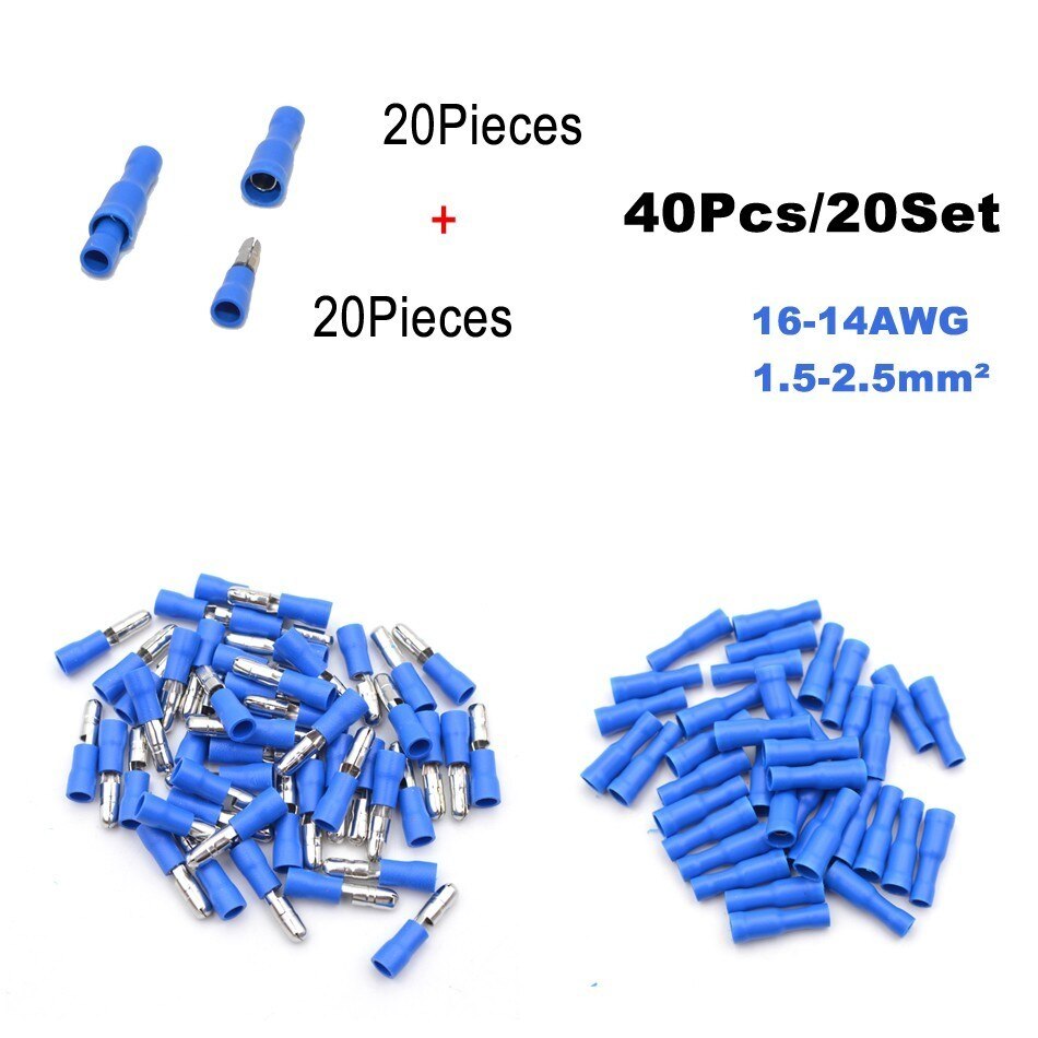 40Pieces 20Set Bullet Flag Wire electrical Connector Male Female Crimp Insulation Nylon Cable Terminals FRD MPD Car Terminator: Bullet BLUE 20SET