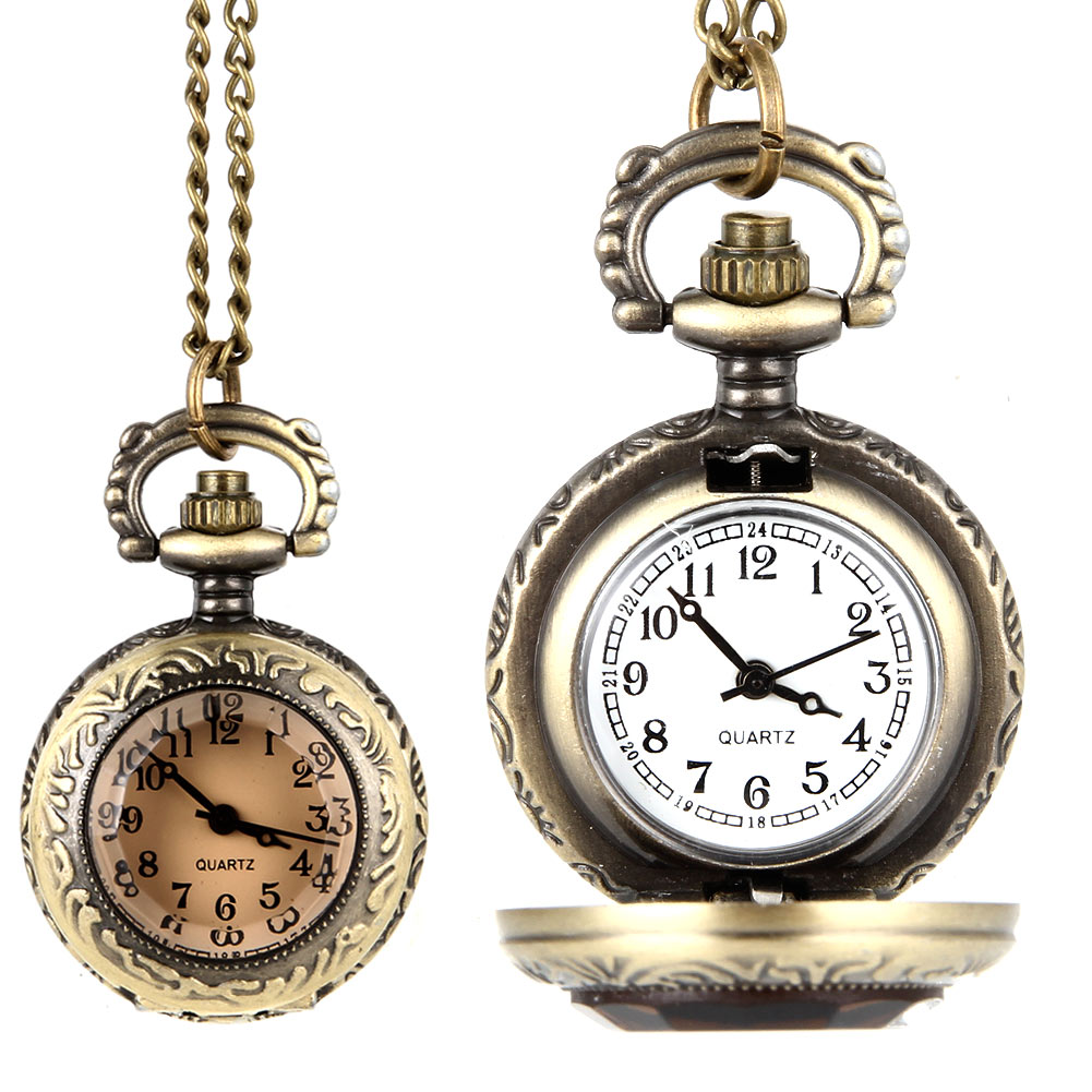 Men Women Vintage Quartz Pocket Watch Alloy Glass Dome Necklace Pendant Unisex Sweater Chain Clock TT@88