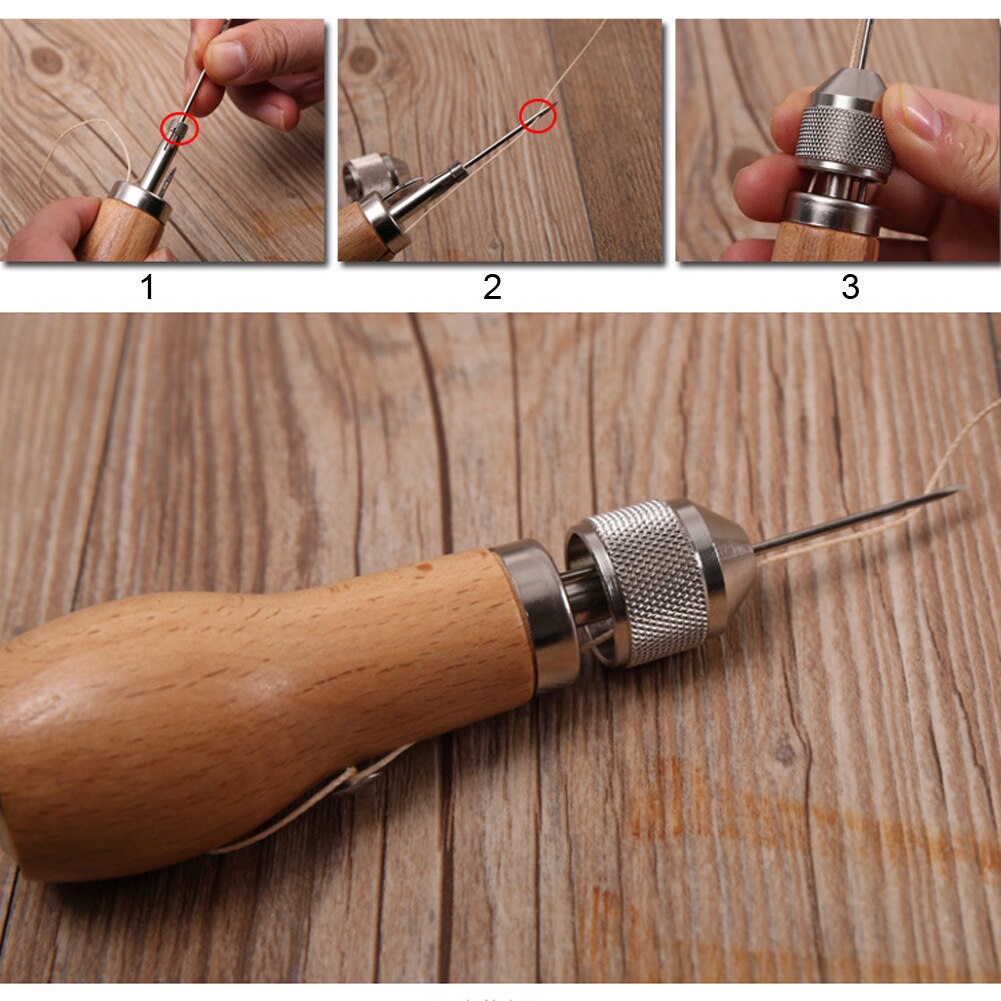 Leer naaien priem gereedschapsset naald en gewaxte draad leer zeil canvas zware reparatie leer gereedschap