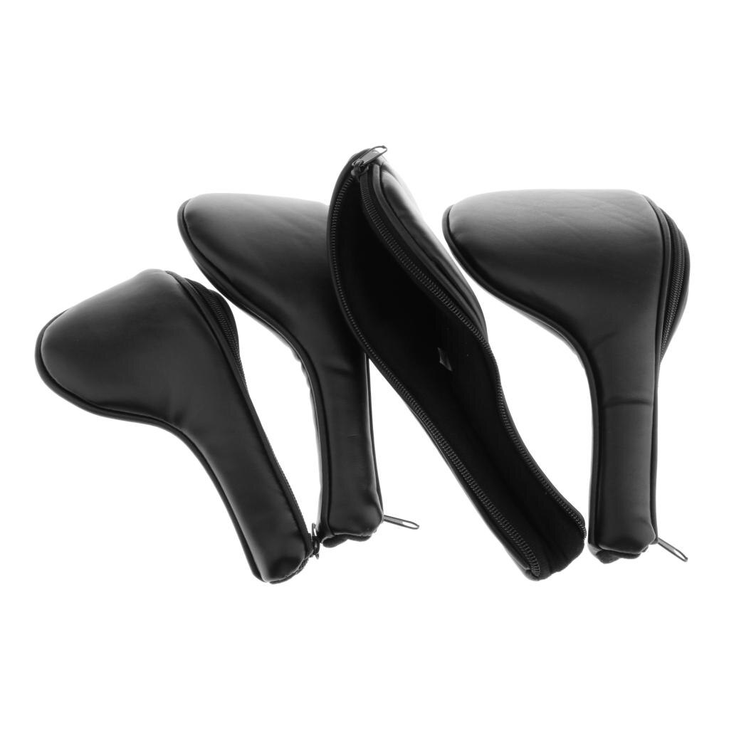 4-Pack Thick Leather Golf Iron Covers Set Golf Club Head Cover Golf Club Headcover Kit Fit Most Irons Black
