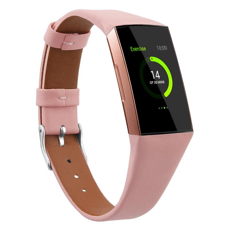Accessoires de remplacement en cuir de luxe sangles de bracelet pour Fitbit Charge 3 pour femmes hommes: Pink / L