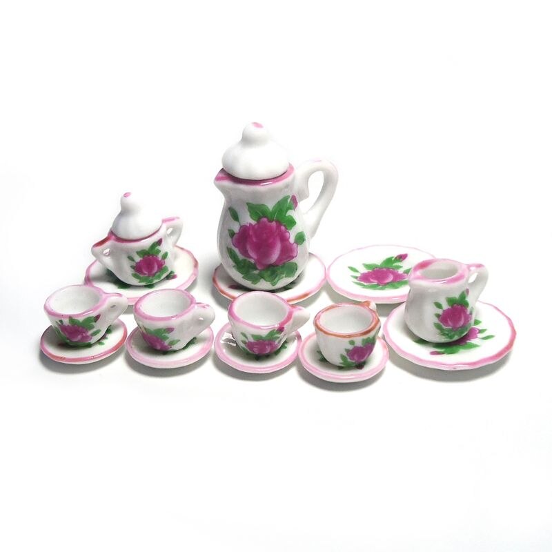 1:12 Bilancia Casa di Bambola Da Tavola Mobili In Miniatura Viola Del Fiore Della Cina Bambole di Porcellana da Tè In Ceramica Set 24BE