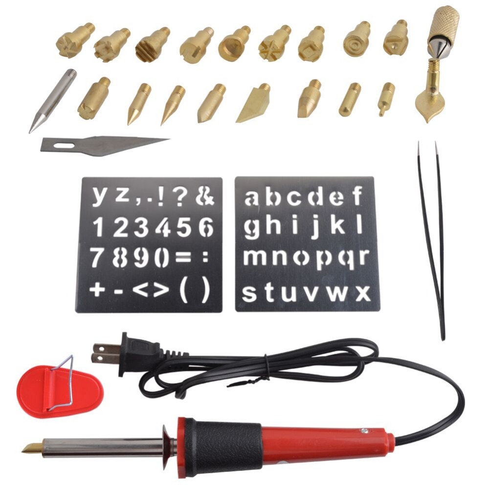 25PCS 110V/220V Solder Iron Pen Wood Burning Pyrography Set Electrical Soldering Iron Welding Set With 21pc Tips and Accessories