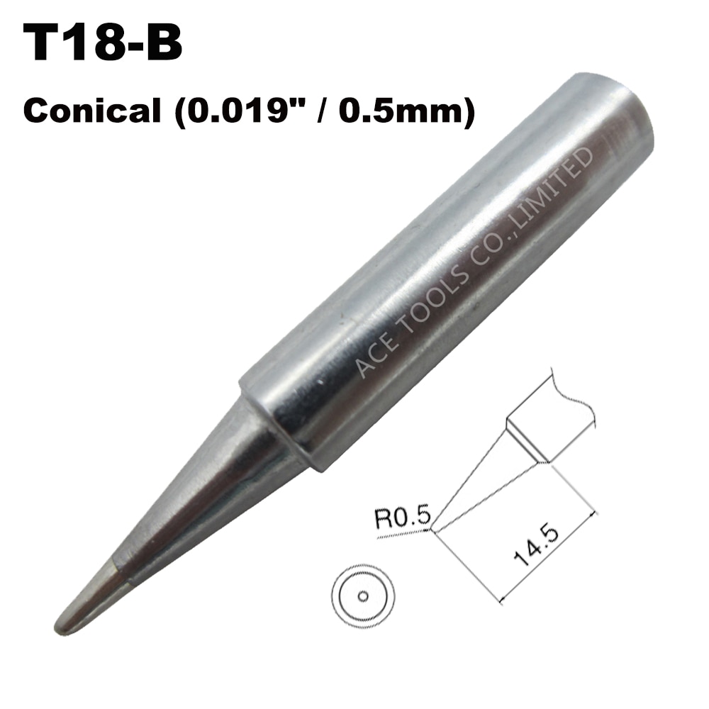 Loddespids  t18- b konisk 0.5mm 0.019 "pas hakko fx -888 fx-888d fx -8801 fx-600 blyfri svejsejern bit dyse blyant