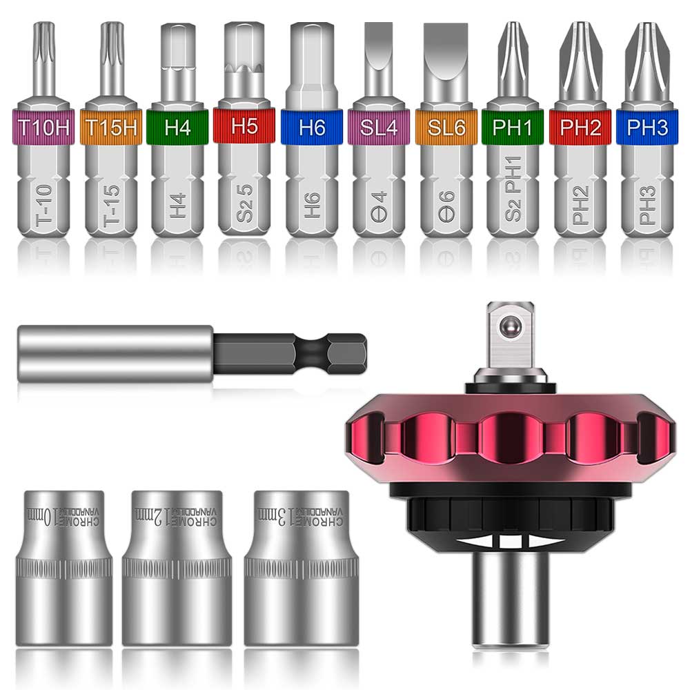 15pcs Magnetic Thumb Ratchet Bit Holder Driver Socket Screwdriver Bit Set Phillips Slotted Torx Hex Screwdriver Bit Tool