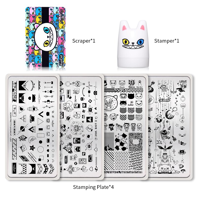 BORN PRETTY & KUNCAT-Conjunto de estampado conjunto, estampado conjunto, estampado de placas, rascador, plantilla de estampado, Kit de herramientas para manicura, DIY: Default Title