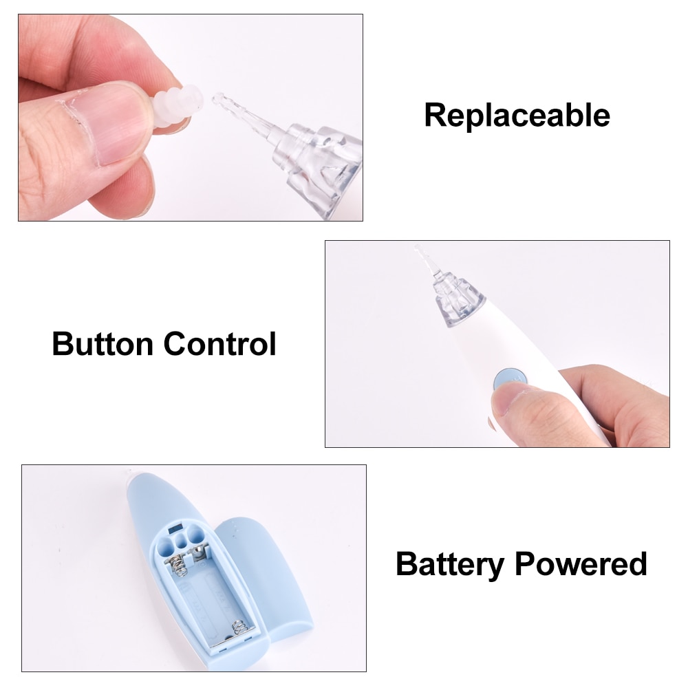 Electric Ear Cleaner Battery Powered Safety Cordless Ear Wax Remover Ear Cleaning Tool with 4 Removable Silicone Nozzle Heads