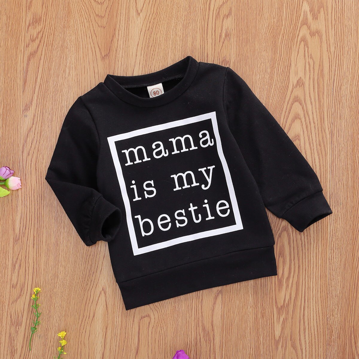 Pojke tjejer hösttröjor långärmade o-ringade toppar vinter varma kläder mama is my bestie brevtryck 0-24m