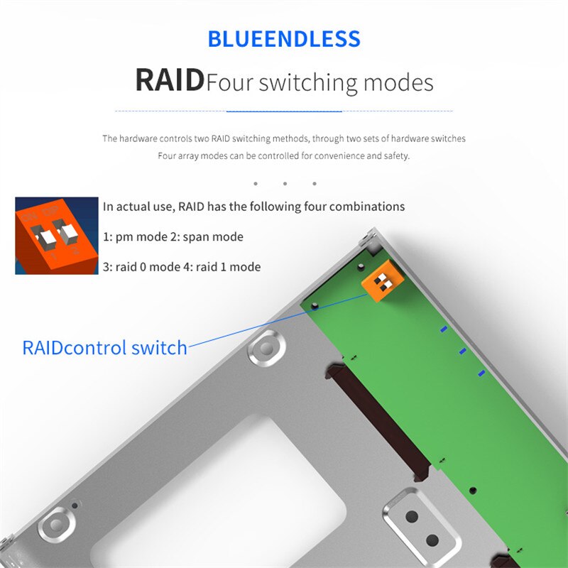 Boîtier pour double disque dur 2.5, avec armoire raid, sata, Type C, avec fonction RAID, USB3.1, 2 baies