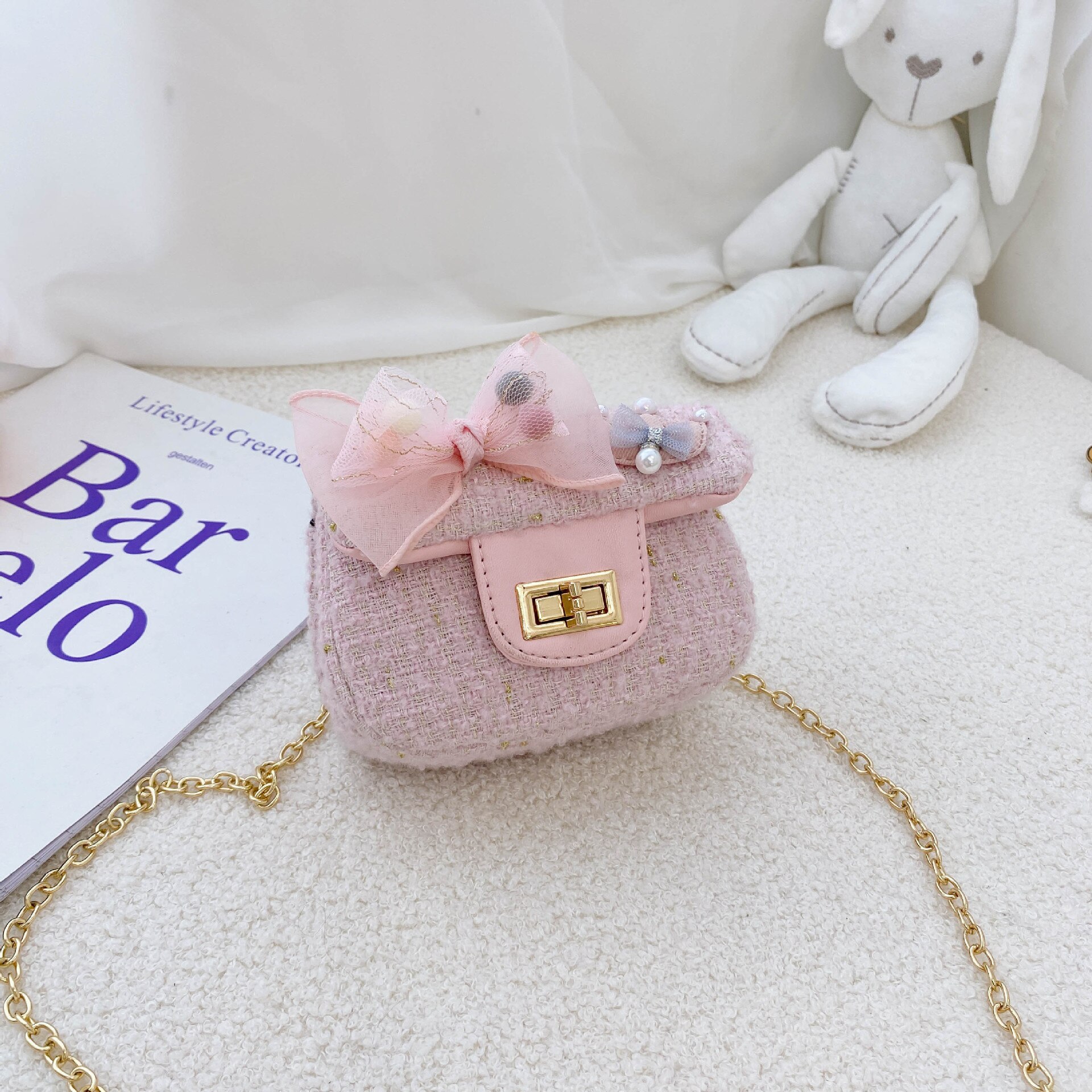 Korean Style Western Style Woolen Cherry Crown Bow Princess Girl Children Mini Crossbody Bag Women: Bow Pink