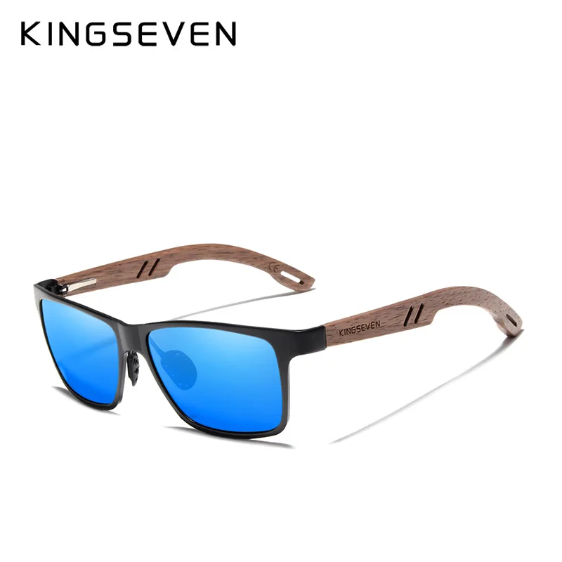 KINGSEVEN Aluminium Handgemachte Walnuss Holz Sonnenbrille Männer Polarisierte Sonnenbrille Für Frauen Anti-Blendung Spiegel Objektiv