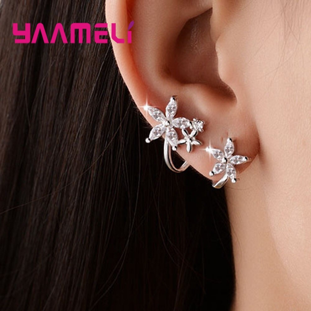 High Grade Cz Zircon Clip Earring Originele 925 Sterling Zilver Bloemen Stars Statement Sieraden Pendientes Voor Vrouwen Vrouwelijke