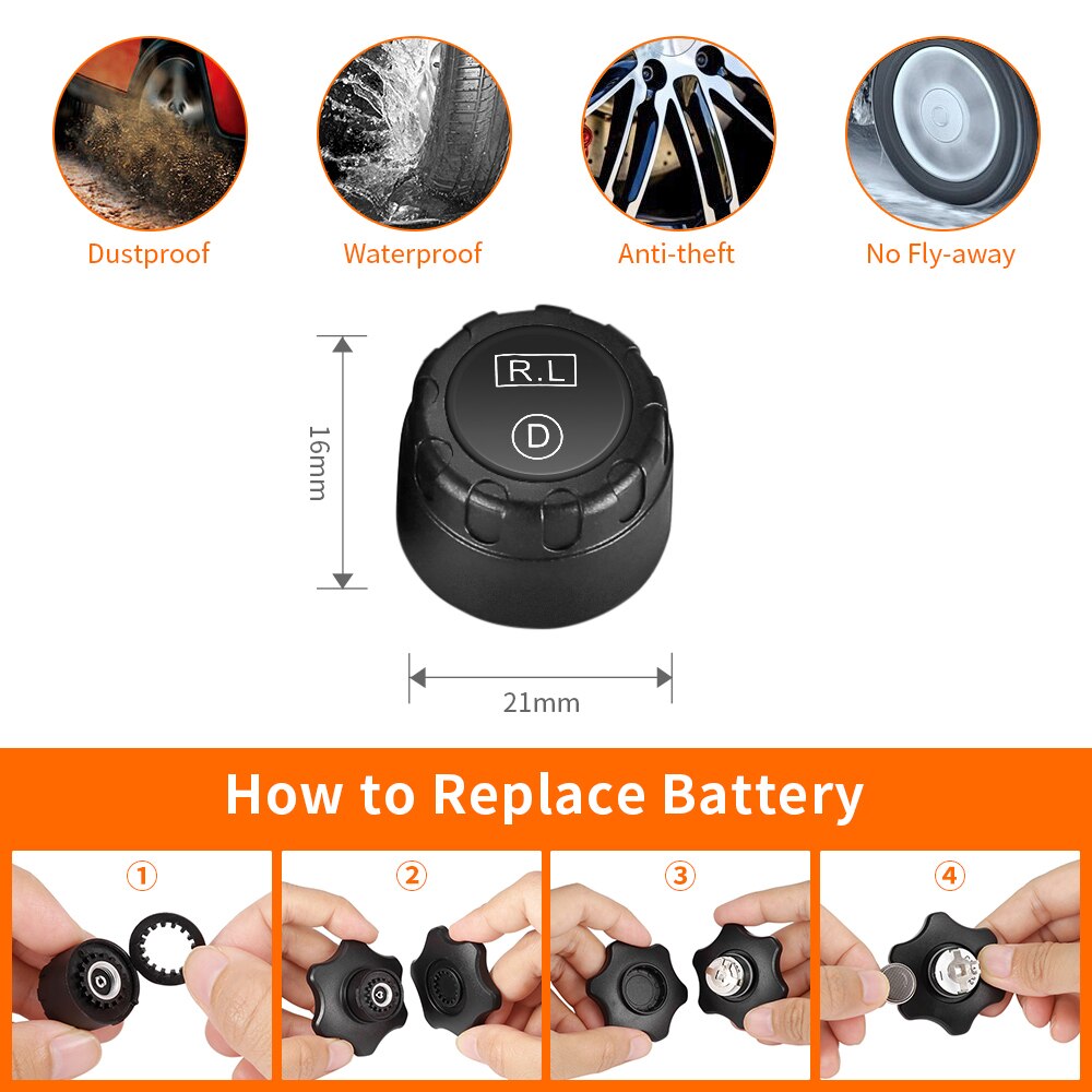 Smart Car TPMS TP620 12V Digital Tire Pressure Monitoring System Tire Pressure Alarm External/Internal Sensor