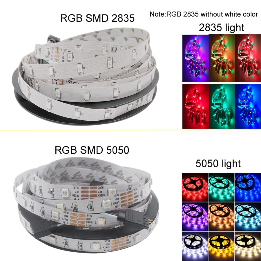 RGB LED Strip Light 12V SMD 5050 Flexible Ribbon Stripe DC 12V RGB Diode Tape fita de 5M 10M 15M with IR Controller Adapter Set