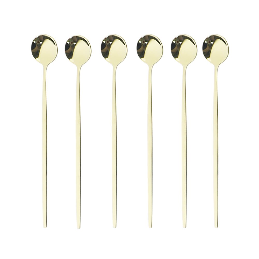 6Pcs Rainbow Long Hangdle Spoon For Polished Stirring Drink Dessert Ice Cream Spoon Cutlery Flatware Steainless Steel Tableware: Champange