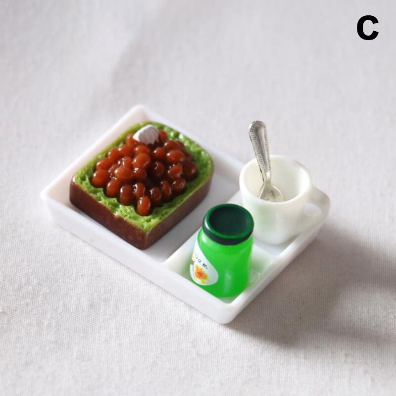 5 Stks/set Poppenhuis Brood Jam Diner Plaat Kop Lepel Voor Keuken Accessoreis Poppenhuis Play Keuken Accessoreis: C