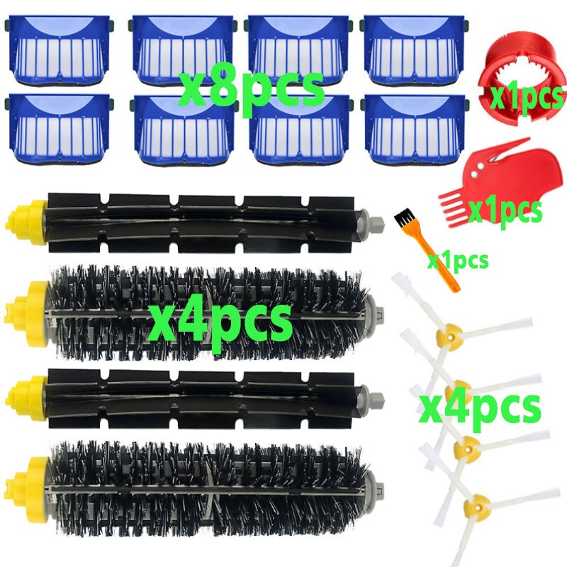 Kit de piezas de repuesto para iRobot Roomba serie 600 610 620 625 630 650 660 cepillo de cerdas de batidor de vacío + filtro Aero Vac + Cepillo Lateral: 19pcs-lot
