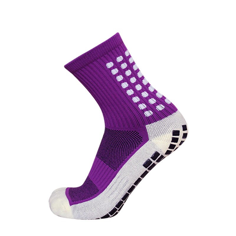 Sports Anti Slip Soccer Socks Cotton Football Men Grip Socks calcetas antideslizantes de futbol: PURPLE