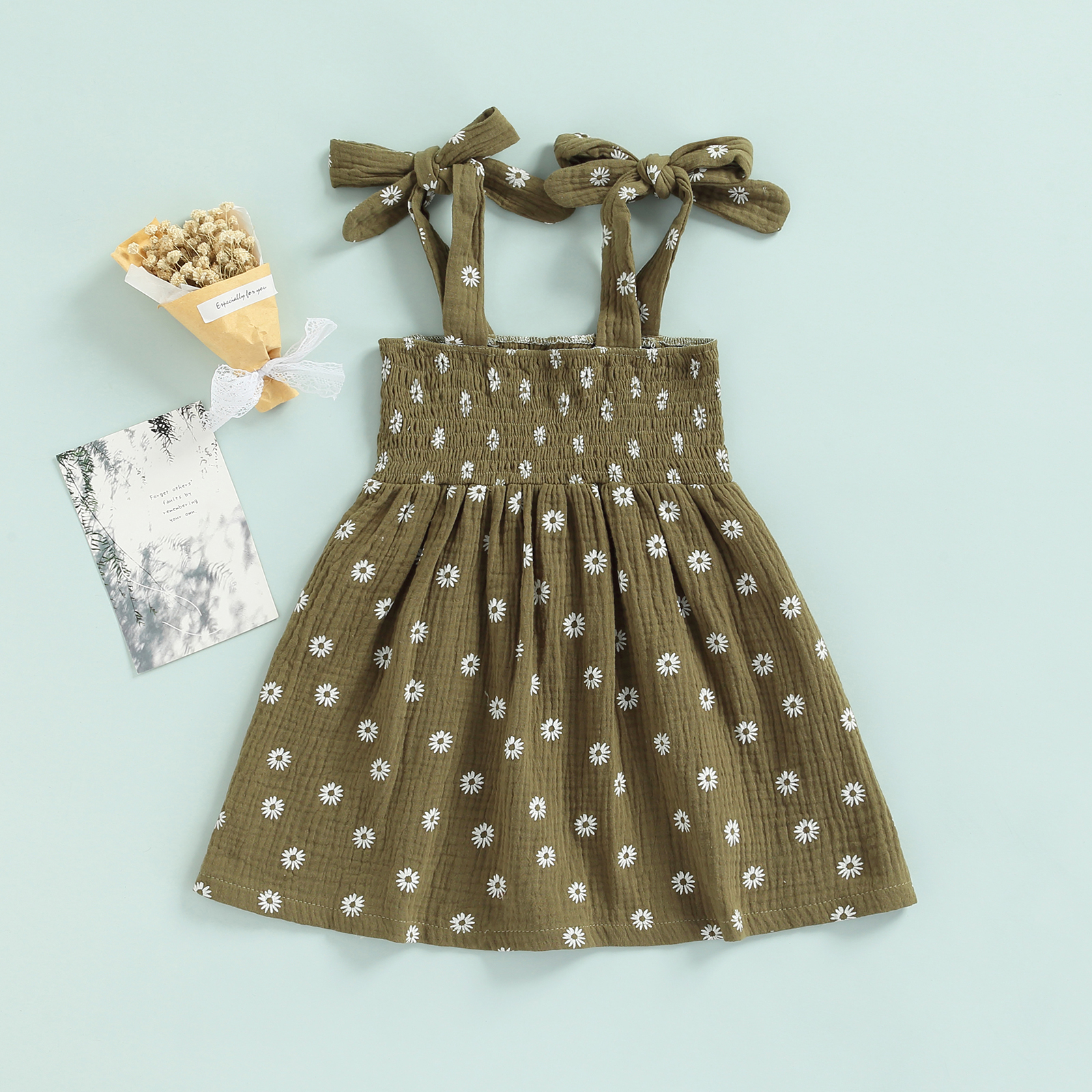 1-5Years Girls Casual Summer Dress, Floral Print Sleeveless Skirt with Tie-up Shoulder Straps Dresses