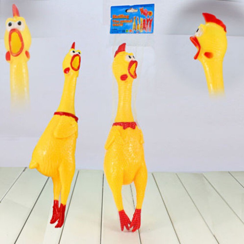 Pollo de goma amarillo chillón de 17cm para perro, juguete chirriante para mascotas, para masticar, sonido chirriante, juguete divertido de goma de seguridad para perro