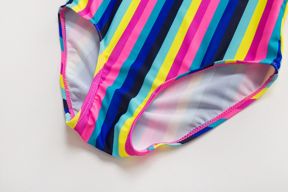 Girls Swimsuit One Piece 5-14 Years Girls Swimsuit Swimwear Ruffle Style Striped Children's Swimwear Kids Beach Wear