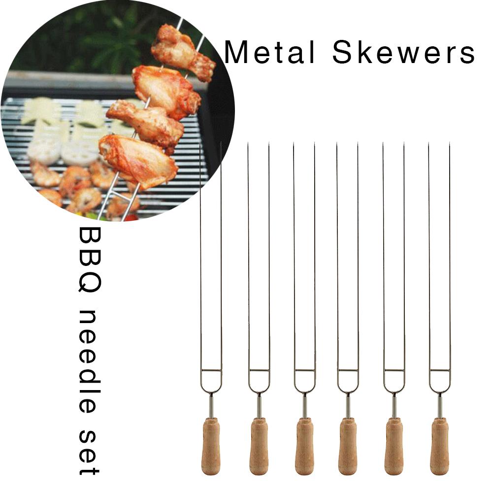 6PCS Stainless Steel U-Shaped Barbecue Brazing Fork Needle Barbecue Grilling Skewers Metal Skewer Double Prongs BBQ Tools #4W