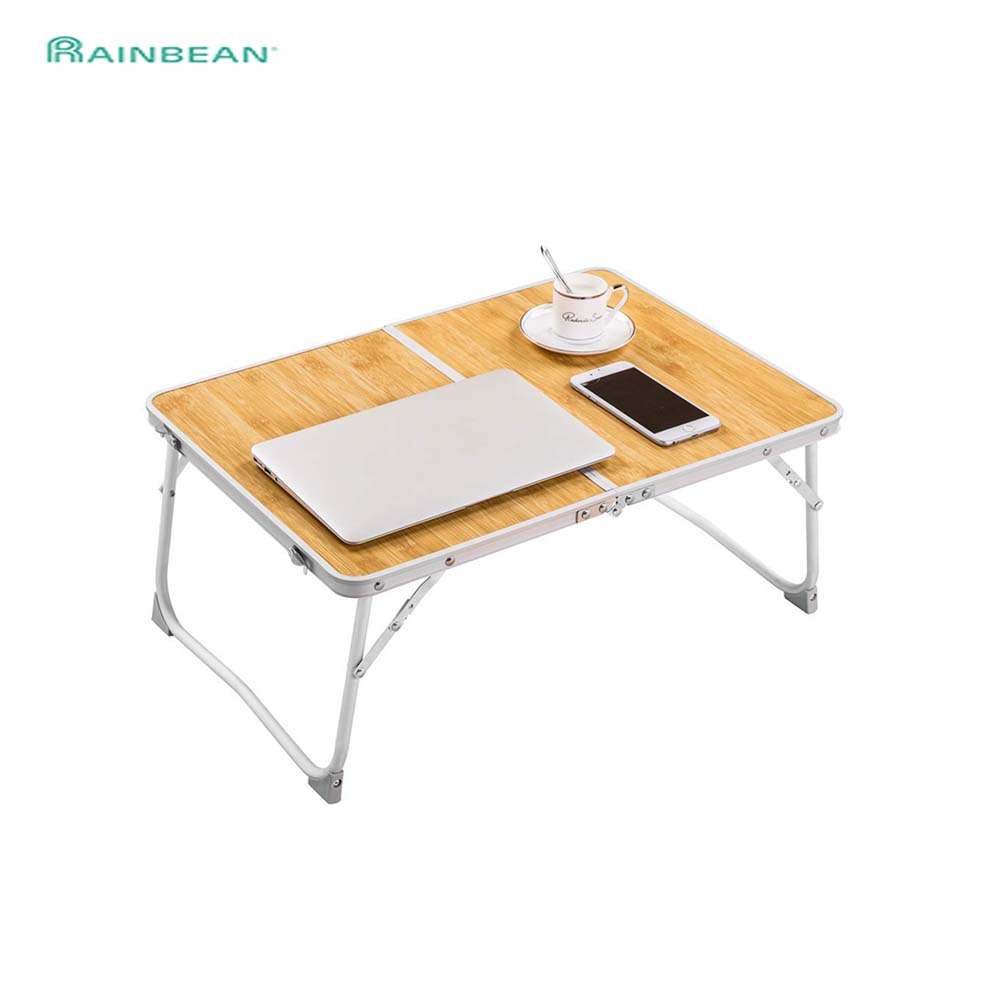 Opvouwbare Laptop Tafel Been-Bamboe Houtnerf Lapdesk Ontbijt Bed Dienblad Draagbare Picknick Bureau Notebook Stand Reading Holde