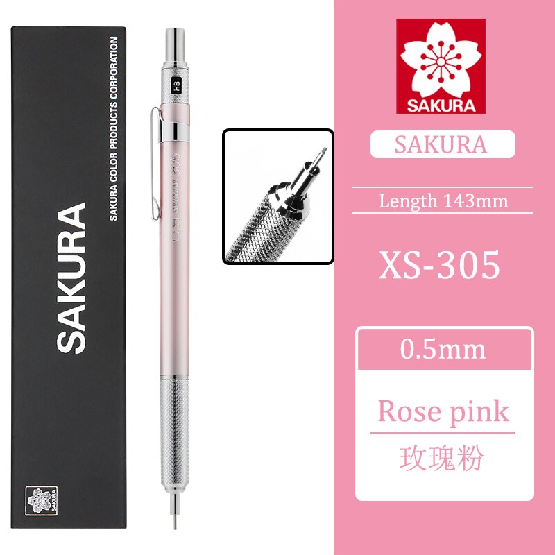 1Pcs Sakura XS-303 Metalen Staaf Anti-Gebroken Kern Tekening Automatische Potlood 0.3Mm/0.5Mm Niet te Breken Schets Hand Getekende Comics: 0.5 pink