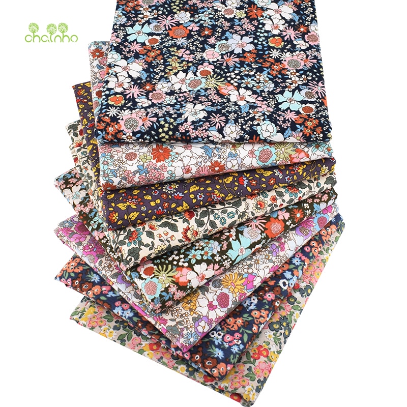 Chainho,8 Stks/partij, Bloemen Gedrukt Patchwork Doek, Effen Katoenen Stof, diy Naaien En Quilten Poplin Materiaal Voor Baby & Kind, PCC093