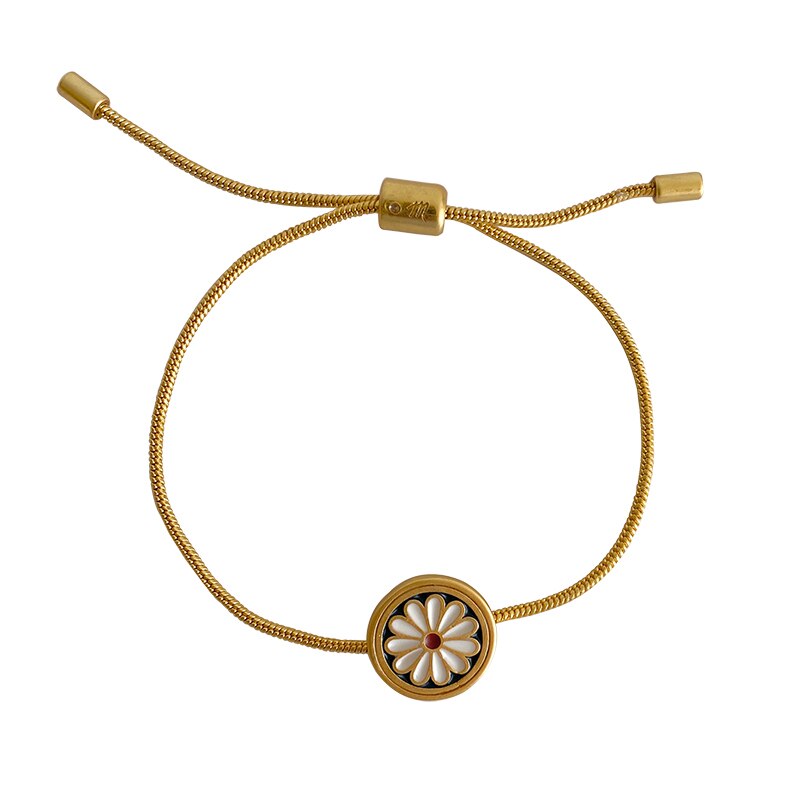 Huanzhi Koreaanse Vintage Eenvoudige Goud Emaille Daisy Bloem Hanger Verstelbare Touw Ketting Armbanden Voor Vrouwen Partij Sieraden