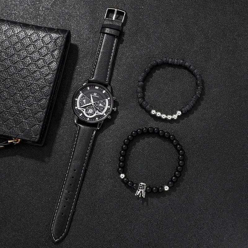 3 Stuks Set Heren Horloge Minimalistische Heren Mode Ultra Dunne Horloges Eenvoudige Mannen Zakelijk Lederen Quartz Polshorlogio Masculino