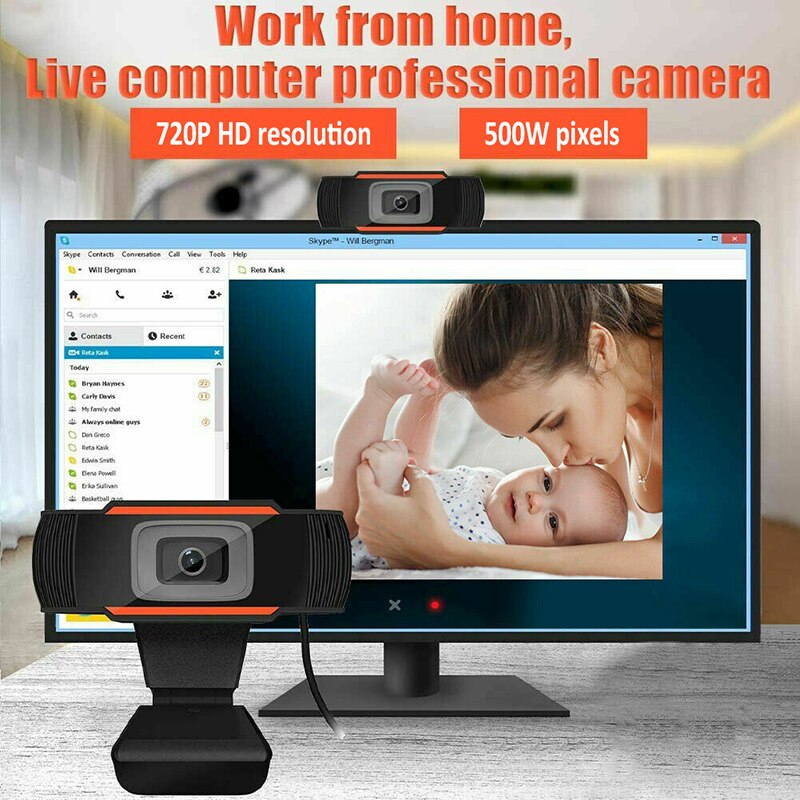 480p/1080p Rotatable HD Webcam Clip-on PC Digital USB Camera Video Recording 1.20M Mic Online Learning Network Teaching In Stock: 1920 x 1080p