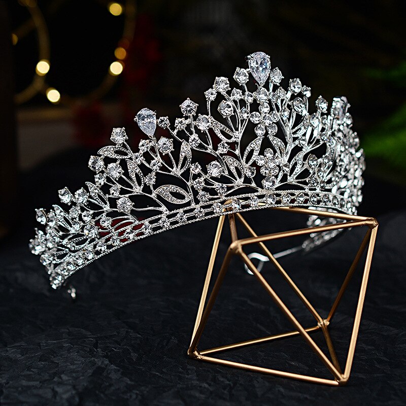 Baroque Luxury Silver Color Crystal Leaf Bridal Tiaras Crown Rhinestone Pageant Diadem Crowns Hairbands Wedding Hair Accessories