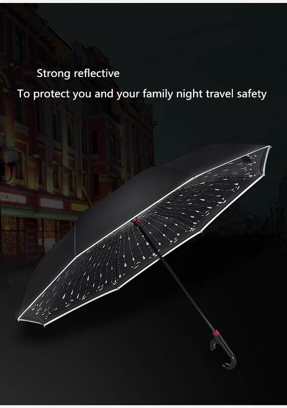 Parapluie inversé Double couche pour femme et homme, à poignée longue, coupe-vent
