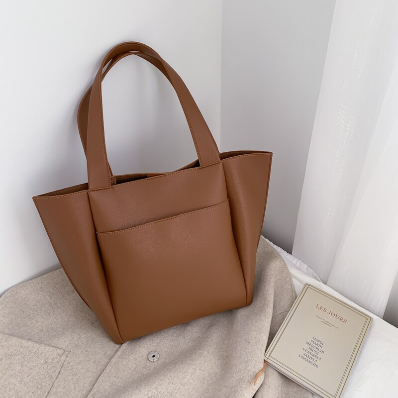 Litthing Women Handbag Large Capacity Shoulder Bags PU Leather Shoulder Bags Ladies Wild Bags Sac A Main Femme: A-Brown