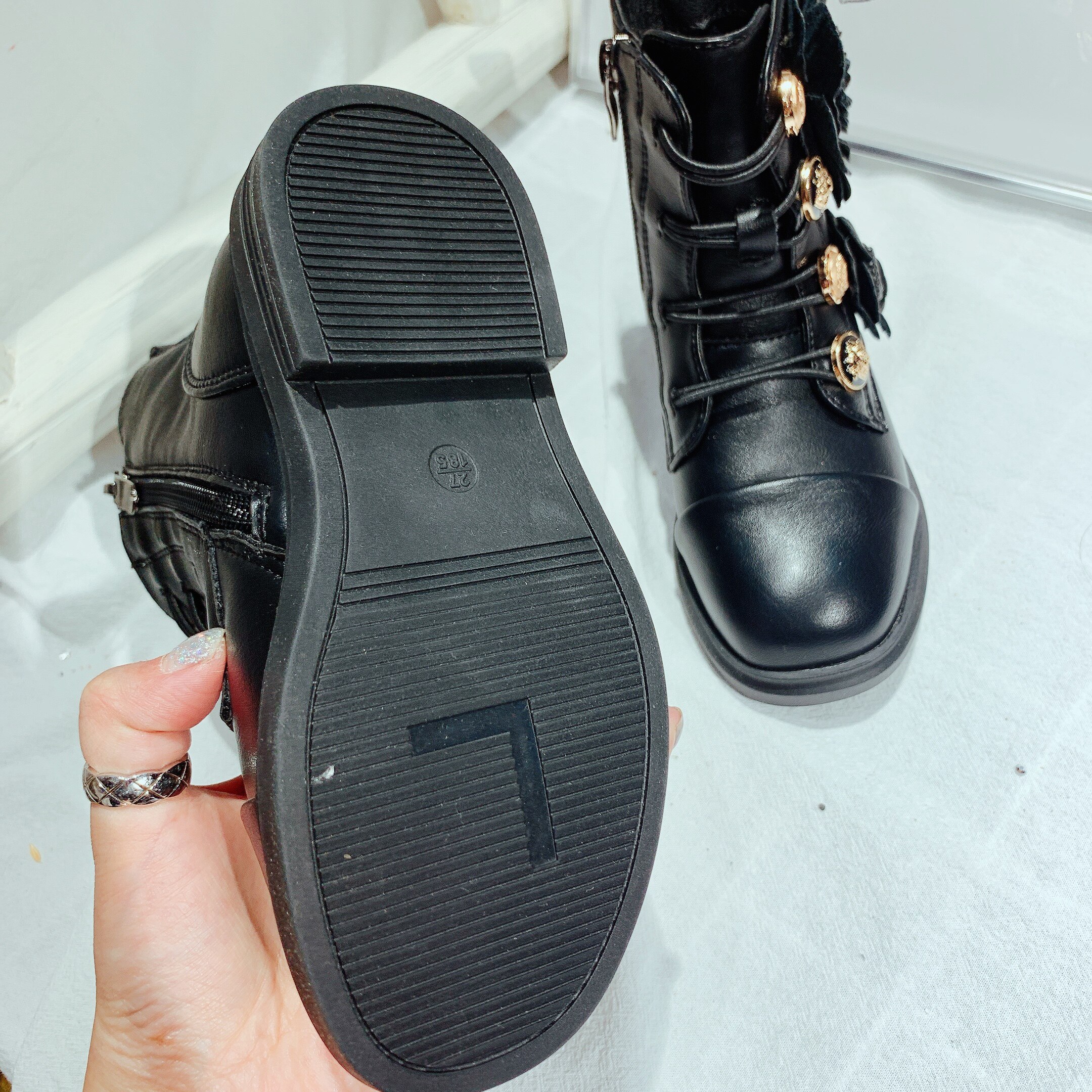 Inverno crianças botas do bebê meninas botas de couro genuíno crianças flor vestido sapatos preto princesa botas moda marca tornozelo sapato novo