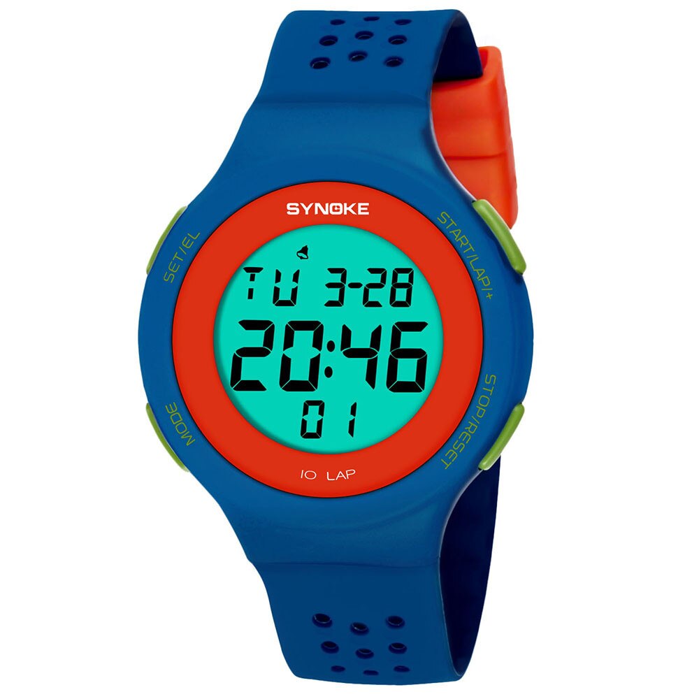 Hommes montres numériques multi-fonction 50M étanche Sport montre Silicone LED numérique Double Action montre horloge relogio masculino: Blue