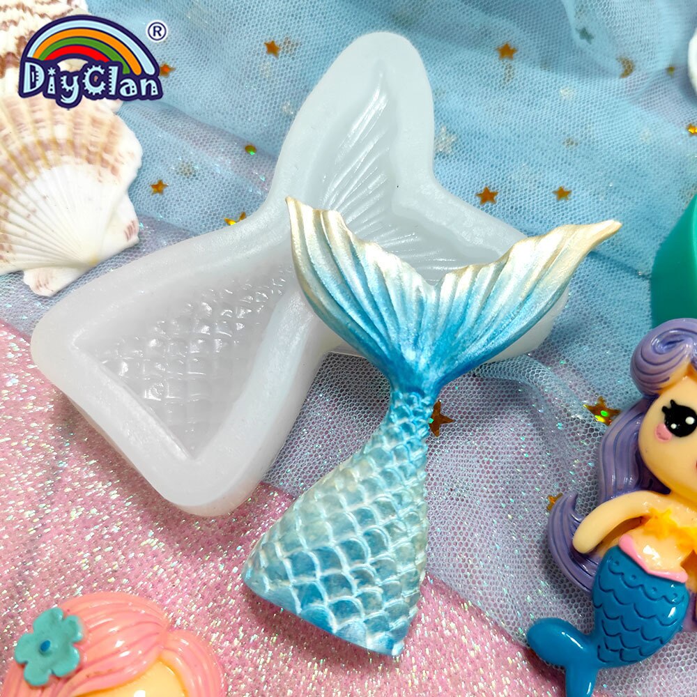 Moule sirène en Silicone pour décoration de gâteau Fondant, dessin animé, filles, Cupcake au chocolat, forme en Silicone pour outils en argile polymère, étoile de mer