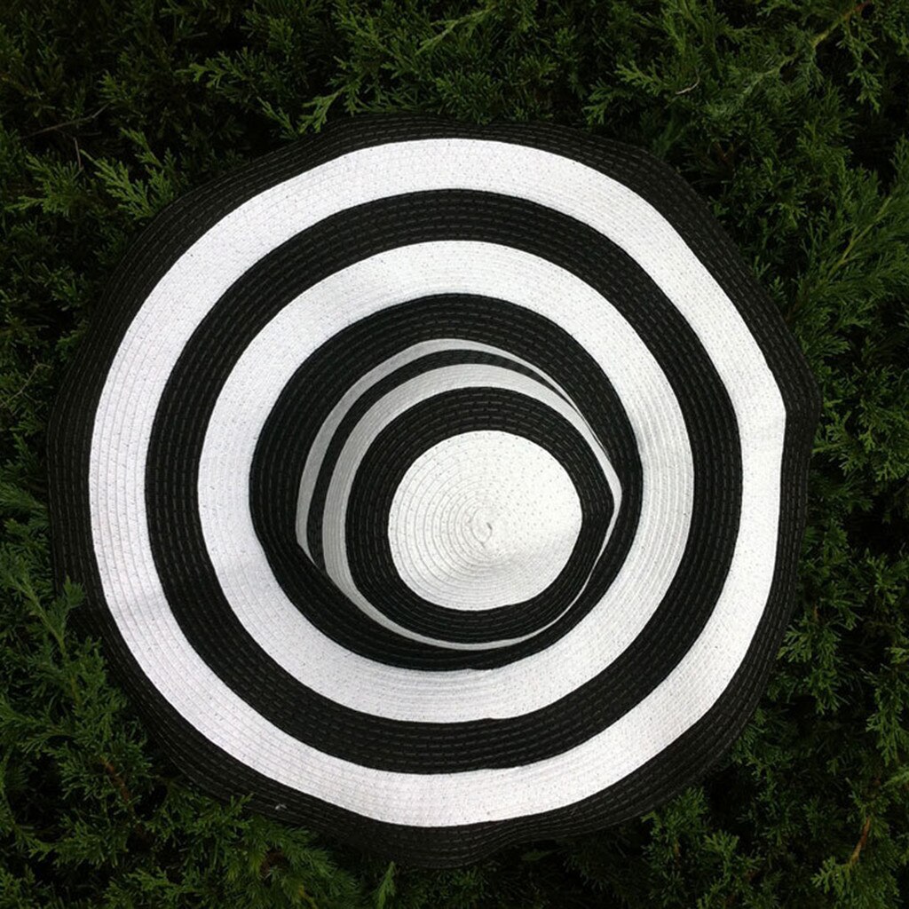 female sun shade Womens Big Bowknot Straw Hat Stripe Floppy Foldable Roll up Beach Cap Sun hat woman summer