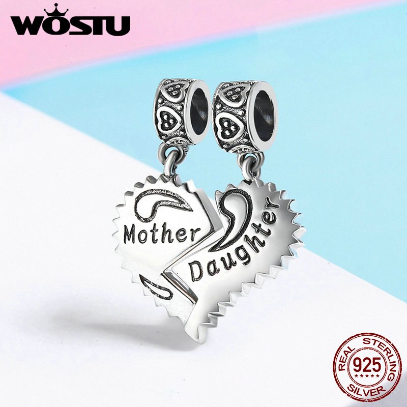 WOSTU 100% 925 Sterling Silver Mother &amp; Daughter Love Forever Dangle Bead fit original WST charm Bracelet Pendant FIC427