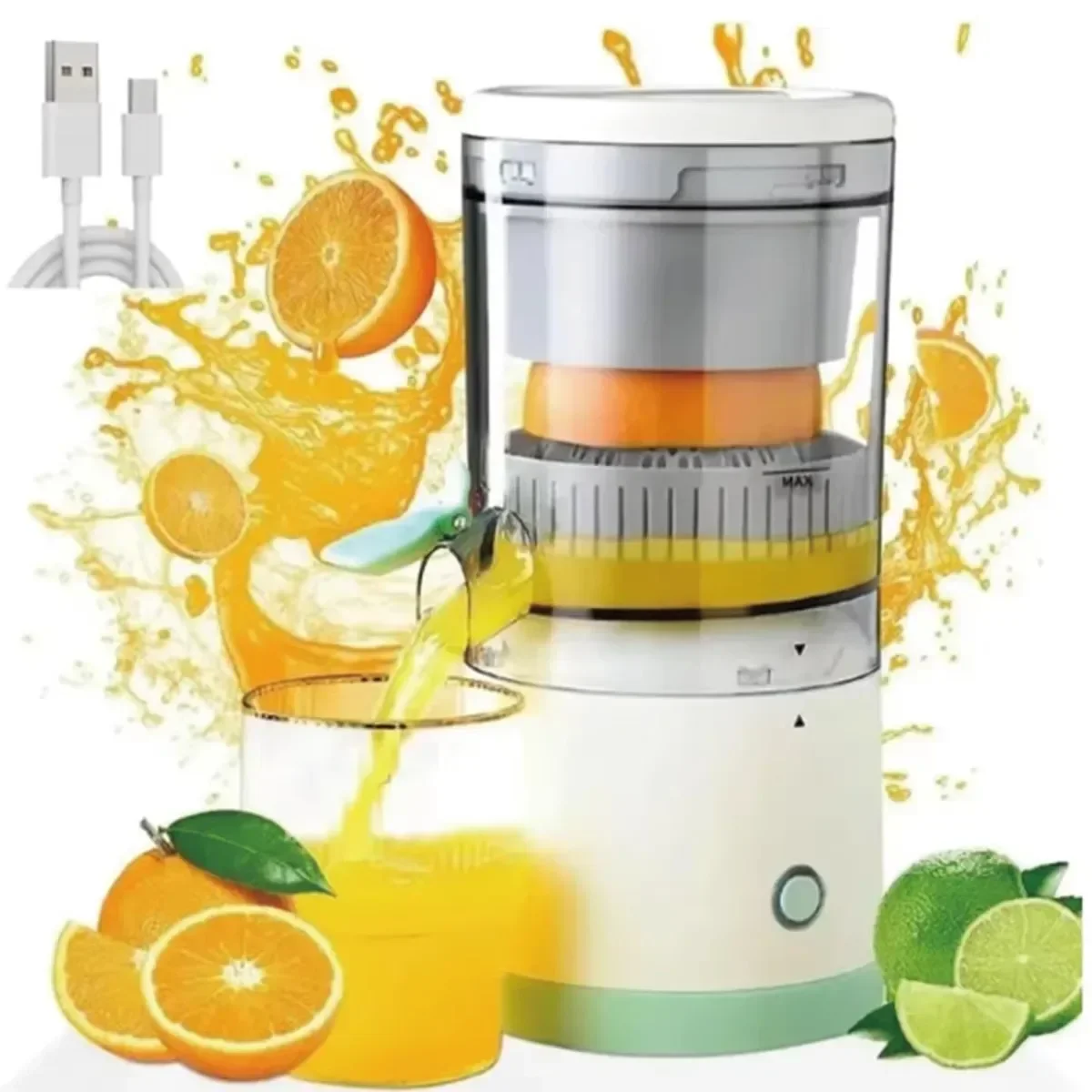 1PC - Draagbare USB oplaadbare sapcentrifuge - Automatische fruitblender voor vers sinaasappel- en citroensap, draadloos!