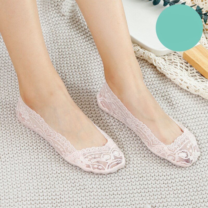 Women Solid Color Socks Lace Invisible Perspective Socks Summer Thin Breathable Socks For Female Silicone Non-slip Lining Socks: Pink