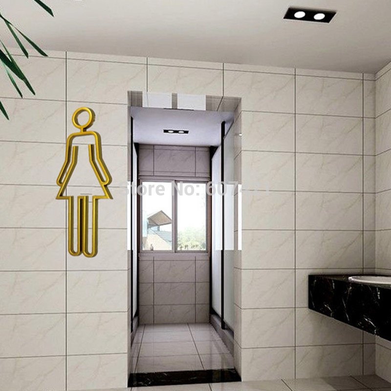 Acrylic Toilet Symbol Adhesive Backed Bathroom Toilet Door Sign for Hotel,Office,Home,Restaurant (Gold)